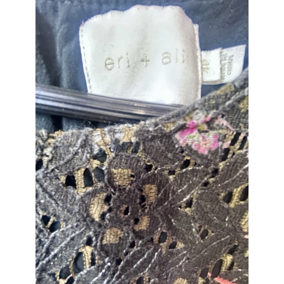 Anthropologie Eri + Ali Nevaeh Floral Lace Dress Black Pink Ruffle Fit Flare 4P - Picture 5 of 13